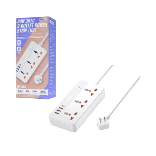 20W Power Strip - 3 AC Outlets with 1 USB-C & 3 USB-A (1.5M) RPU153