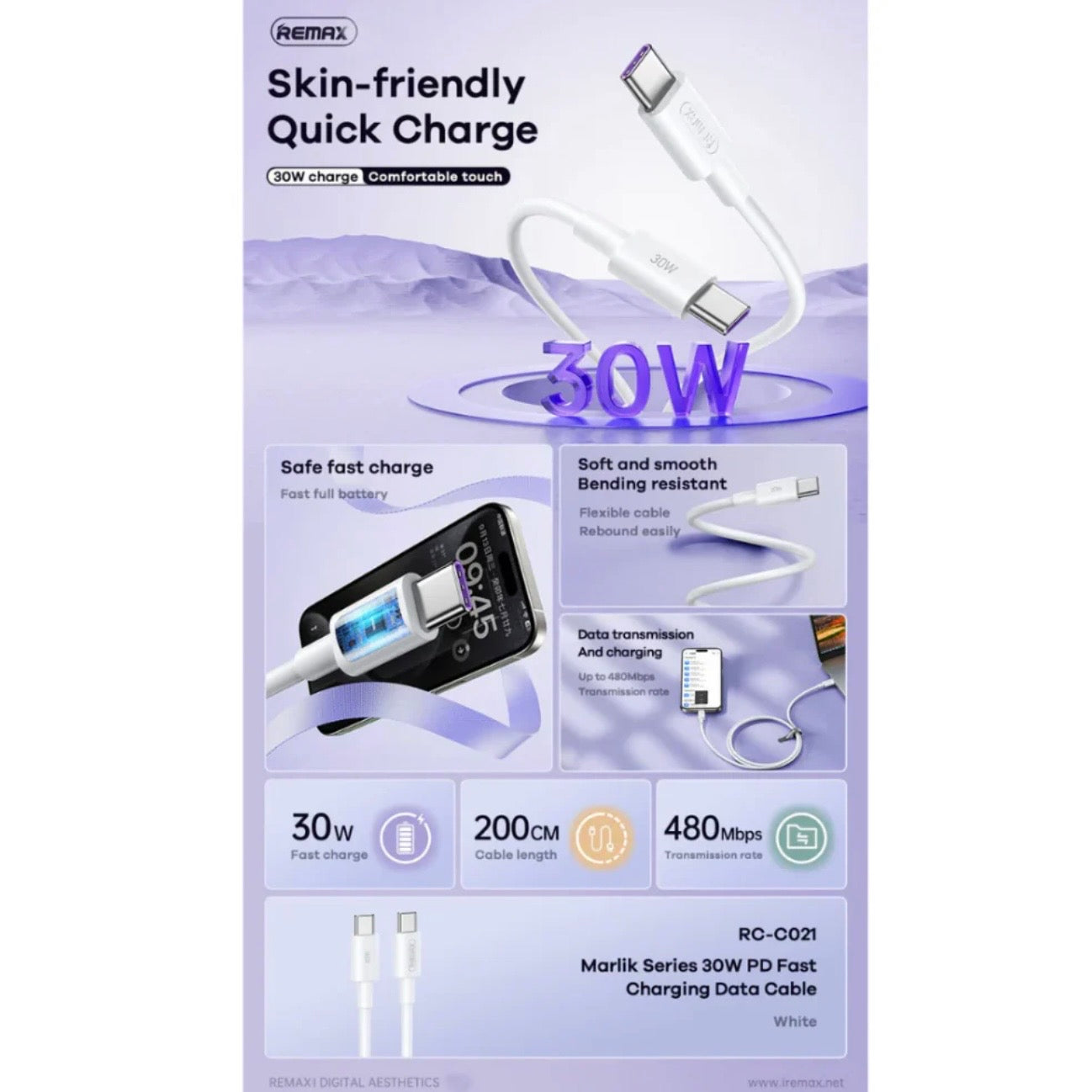 2M Charging Cable 30W (USB-C to C) RCC021