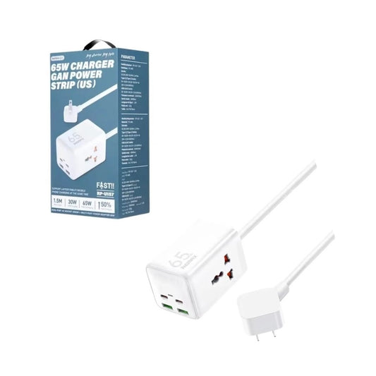 65W GaN Power Strip - 2 USB-C, 2 USB-A & Dual AC (1.5M) RPU157