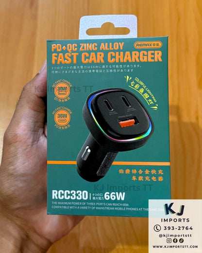 Car Charger 66W 3-Port (Dual USB-C + USB-A) RCC330